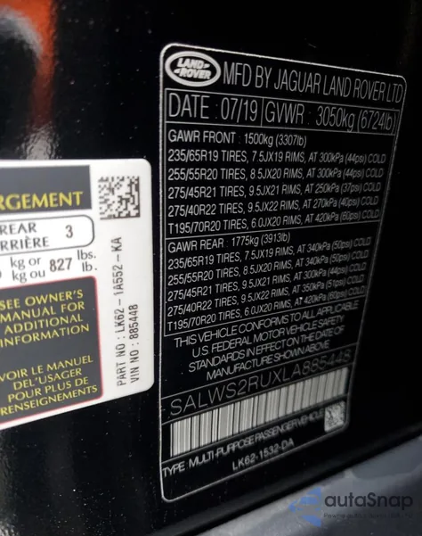 2020 Land Rover Range Rover Sport Hst Mhev z USA, uszkodzony, nr VIN SALWS2RUXLA885448